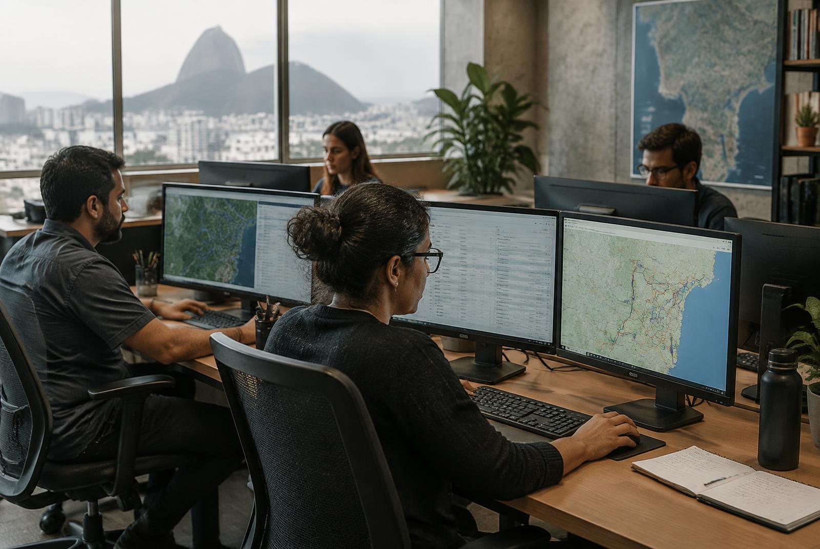 Equipe da RS LOG planejando operações